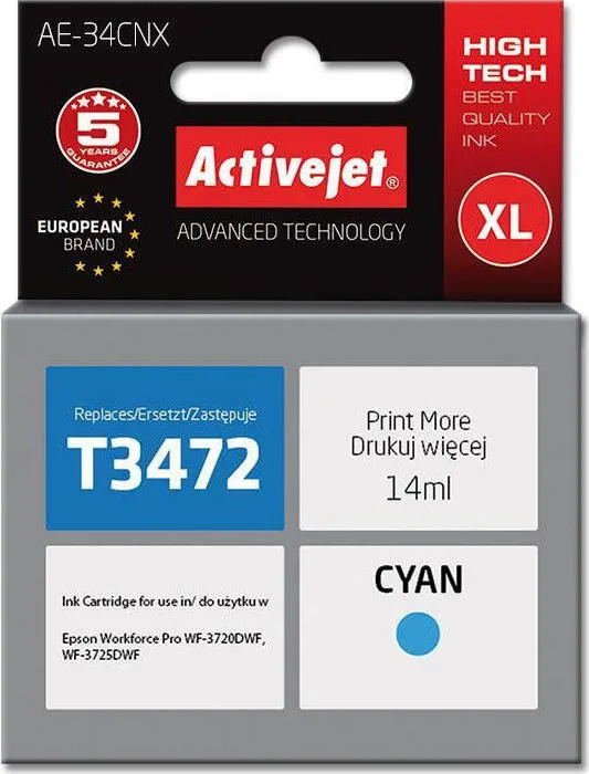 20210114132314_active_jet_symvato_melani_epson_t3472_kyano Active Jet Συμβατό Μελάνι Εκτυπωτή InkJet Epson T3472 14ml Κυανό 1τμχ AE-34CNX - Image 1