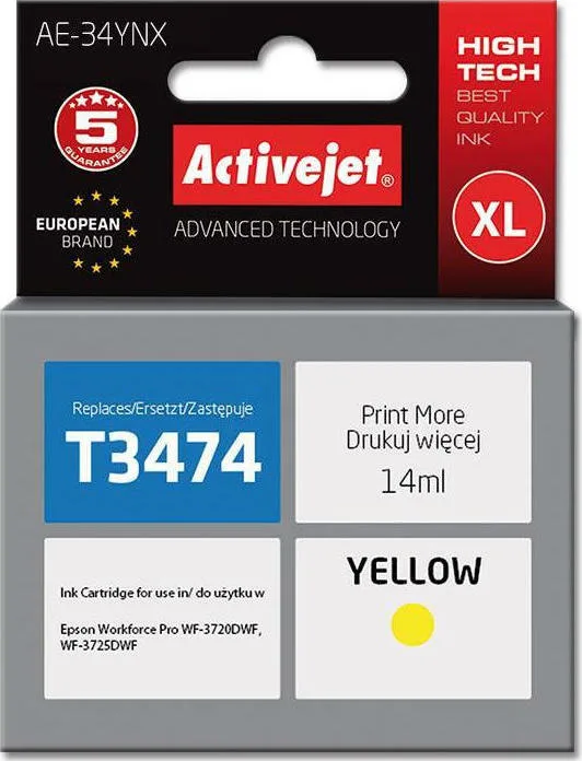 20210114132937_active_jet_symvato_melani_epson_kitrino Active Jet Συμβατό Μελάνι Εκτυπωτή InkJet Epson T3474 14ml Κίτρινο 1τμχ AE-34YNX - Image 1
