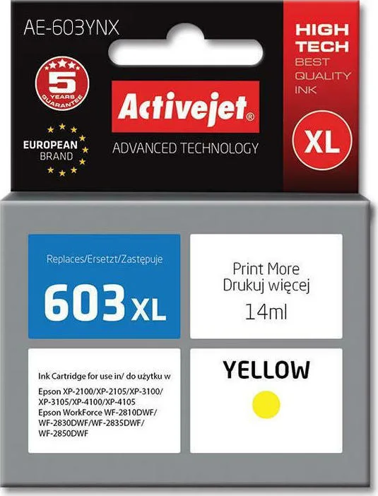 20210114134016_active_jet_symvato_melani_epson_603xl_kitrino Active Jet Συμβατό Μελάνι Εκτυπωτή InkJet Epson 603XL T03A44 14ml Κίτρινο 1τμχ AE-603YNX - Image 1