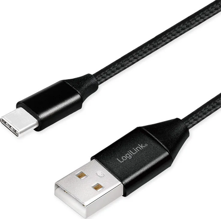 LogiLink Braided USB 2.0 Cable USB-C male - USB-A Μαύρο 0.3m (CU0139) - Image 1