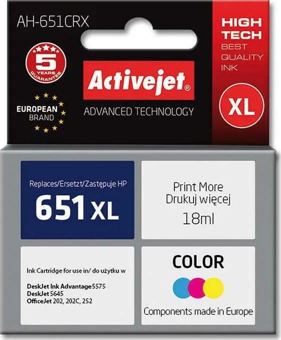 Active Jet Συμβατό Μελάνι Εκτυπωτή InkJet HP 651XL C2P11AE 330 Σελίδων 18ml Πολλαπλό (Color) - Image 1