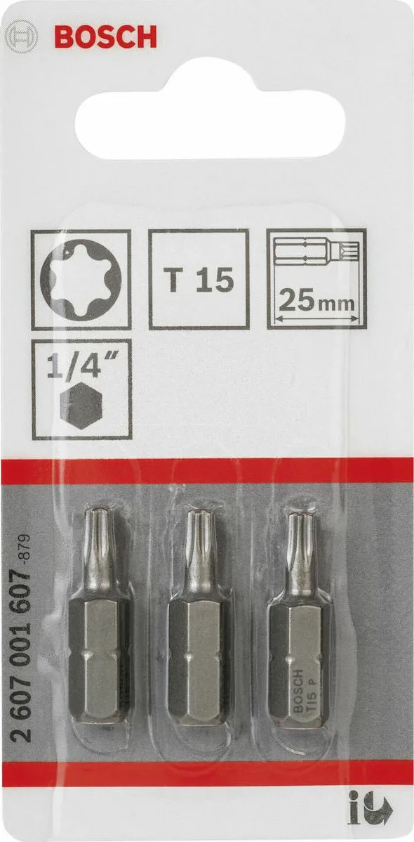 20210201105626_bosch_screwdriver_bits_t15_xh_25mm_2607001607_x_3tmch Bosch Σετ 3 Μύτες Κατσαβιδιού Torx 2607001607 - Image 1