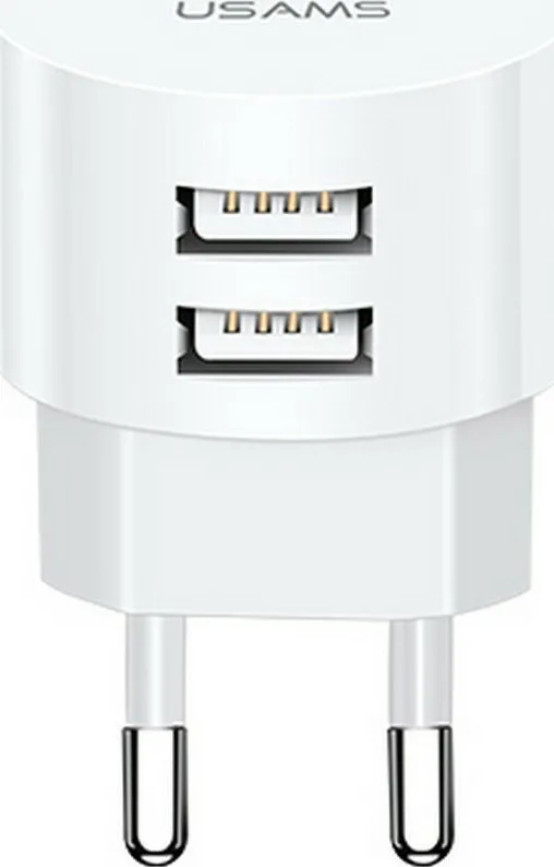20210210165224_usams_2x_usb_wall_adapter_leyko_cc080 Usams Φορτιστής Χωρίς Καλώδιο με 2 Θύρες USB-A Λευκός (T20) - Image 1