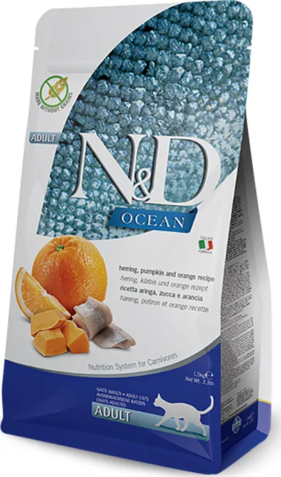 Farmina N&D Ocean Adult Ξηρά Τροφή χωρίς Σιτηρά & Γλουτένη για Ενήλικες Γάτες με Ρέγγα / Κολοκύθα Pumpkin / Orange 1.5kg - Image 1