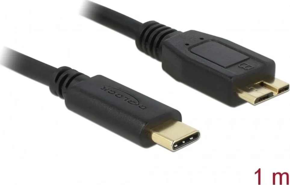 DeLock Regular USB 3.1 Cable USB-C male - micro USB-B male Μαύρο 1m (83677) - Image 1