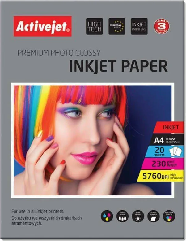 Active Jet Premium Photo Glossy Φωτογραφικό Χαρτί A4 (21x30) 230gr/m² για Εκτυπωτές Inkjet 20 Φύλλα (AP4-230G20) - Image 1