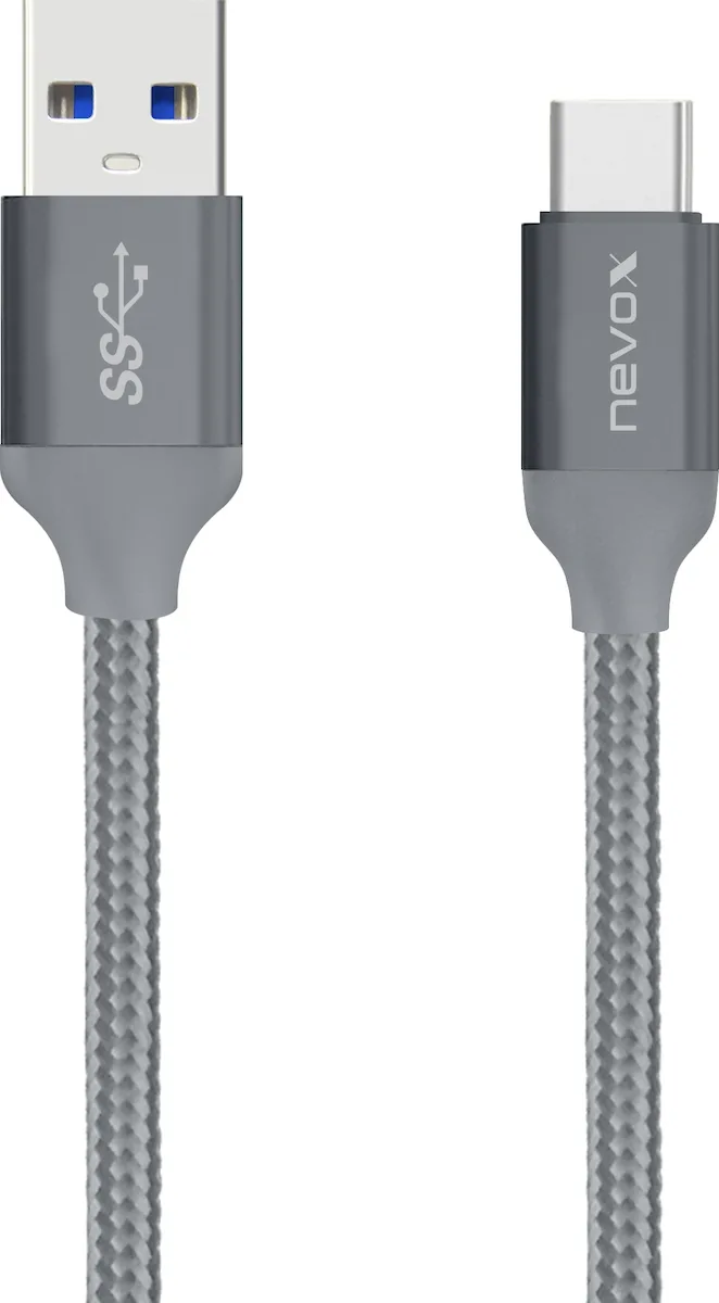 Nevox Braided USB 3.0 Cable USB-C male - USB-A male Γκρι 2m (1480) - Image 1