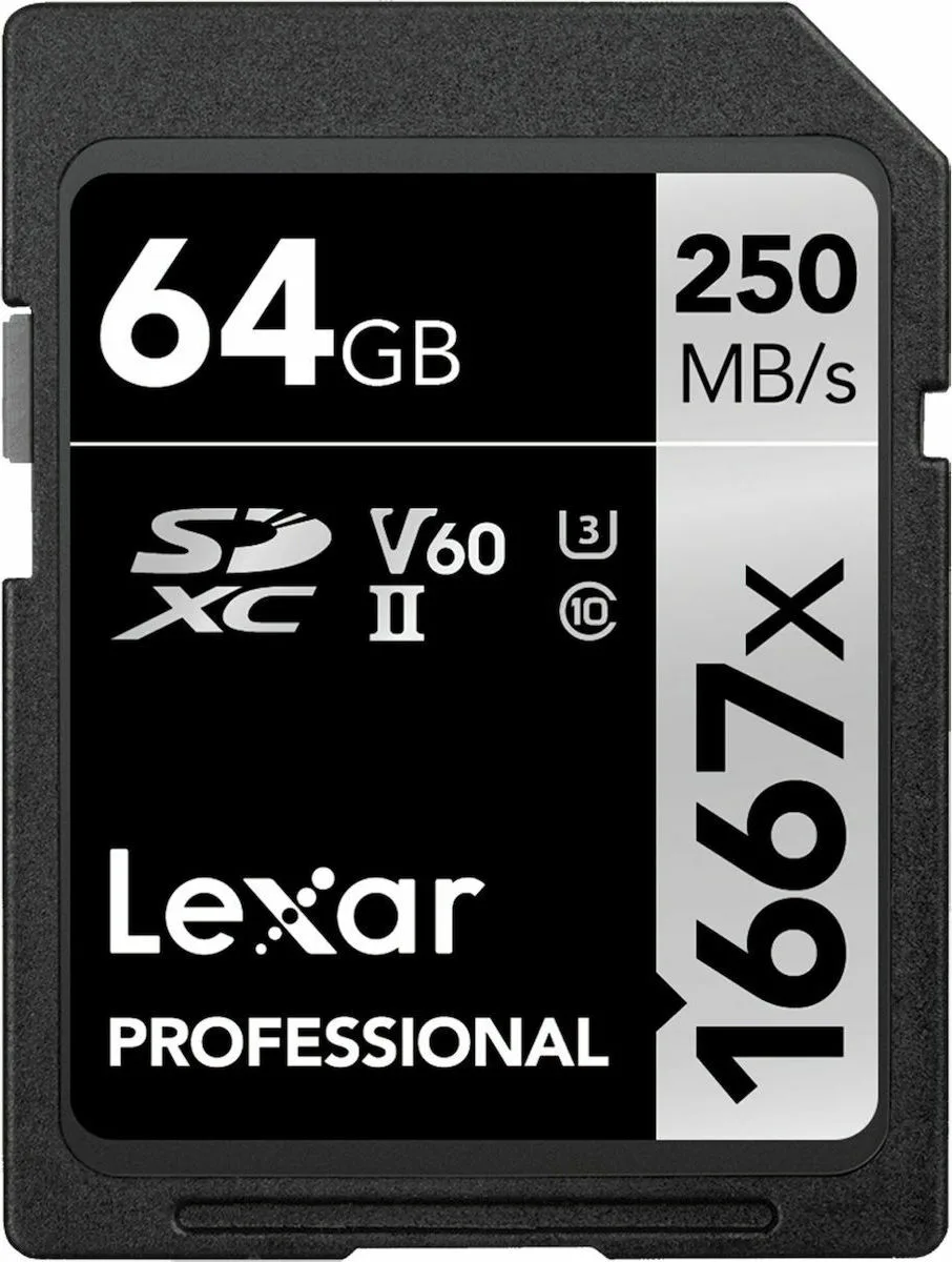 Lexar Professional 1667x SDXC 64GB Class 10 U3 V60 UHS-II - Image 1