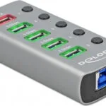 DeLock USB 3.2 Hub 6 Θυρών με σύνδεση USB-A & Θύρα Φόρτισης και Εξωτερική Παροχή Ρεύματος Γκρι (63263)