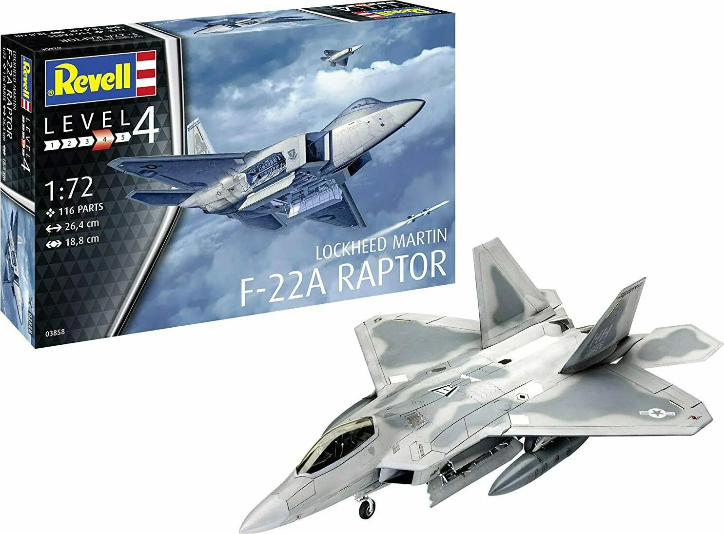 Revell Lockheed Martin F-22A Raptor Φιγούρα Μοντελισμού Αεροπλάνο 116 Κομματιών σε Κλίμακα 1:72 26.4εκ. 03858 - Image 1