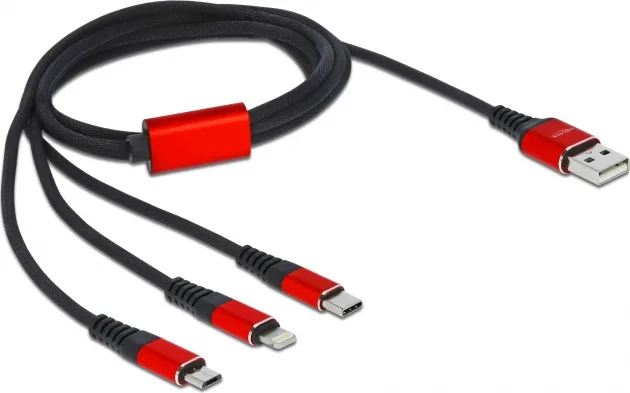 DeLock Regular USB to Lightning / 2x Type-C Cable Μαύρο 1m (86709) - Image 1