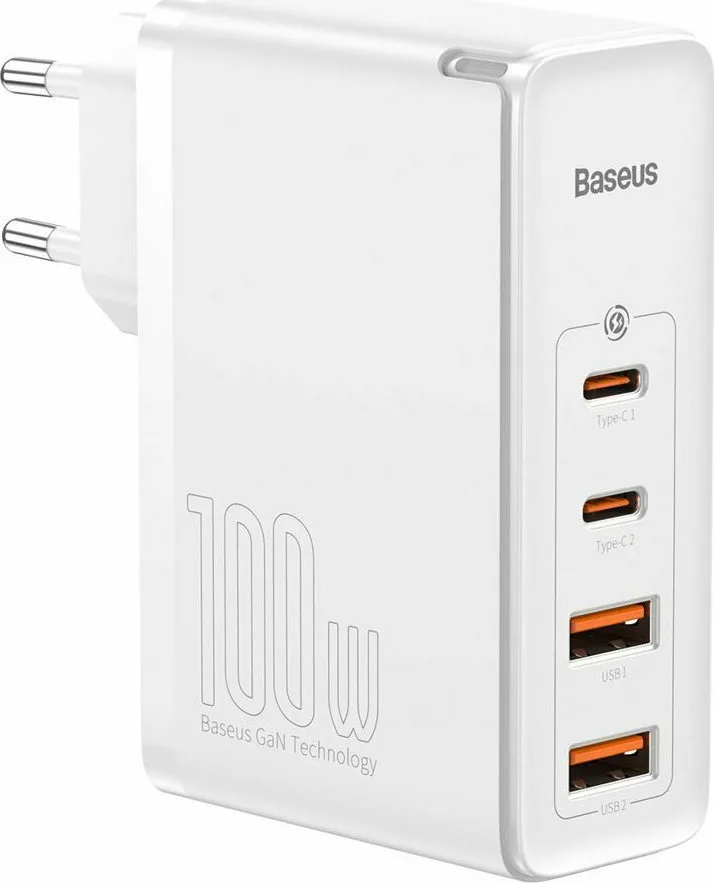 Baseus Φορτιστής Χωρίς Καλώδιο GaN με 2 Θύρες USB-A και 2 Θύρες USB-C 100W Power Delivery / Quick Charge 4+ Λευκός (Gan2 Pro) - Image 1