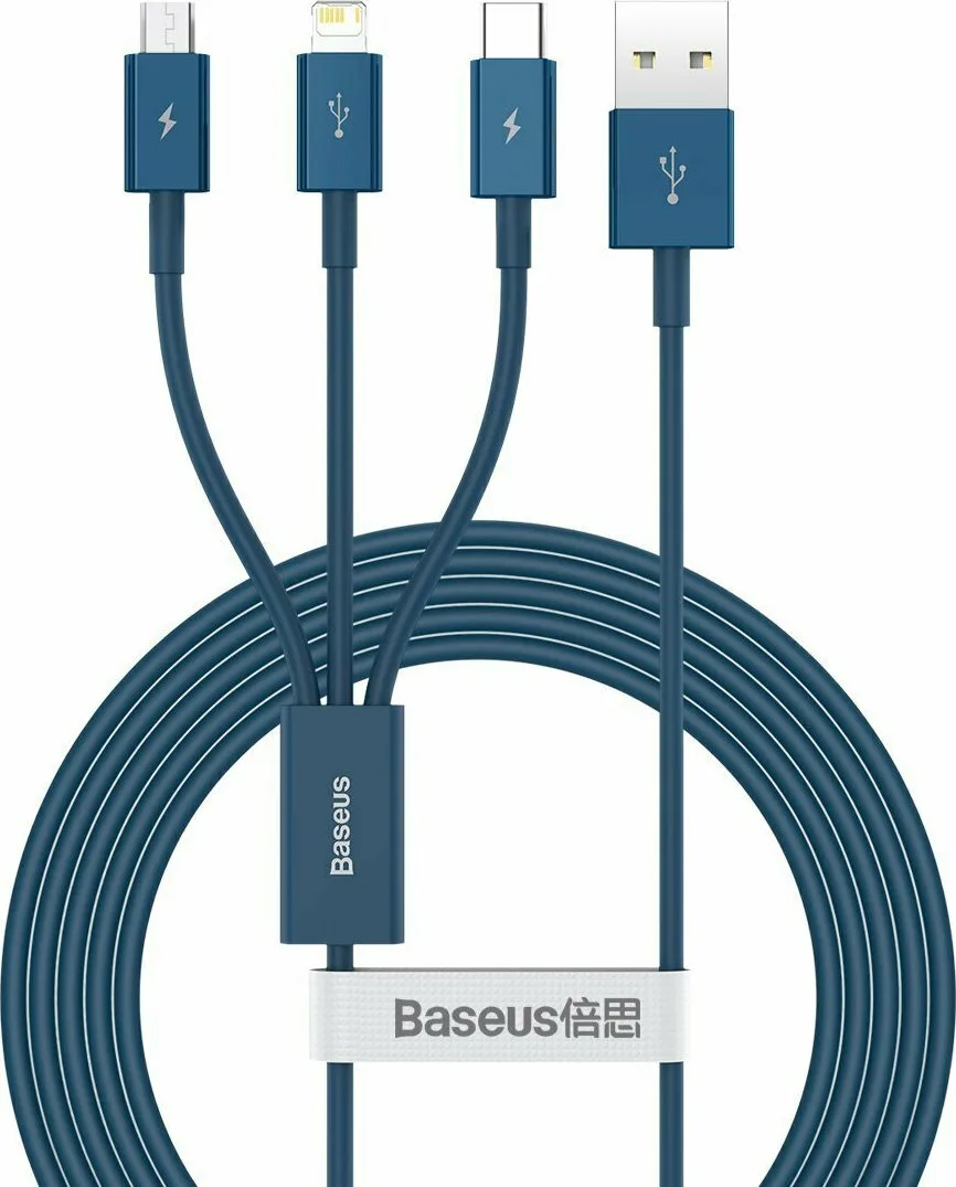 Baseus Superior Series Regular USB to Lightning / Type-C / micro USB Cable 3.5A Μπλε 1.5m (CAMLTYS-03) - Image 1