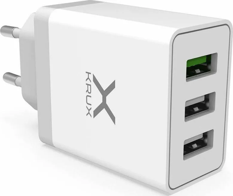 20210615112210_krux_3x_usb_a_wall_adapter_leyko_krx0065 Krux Φορτιστής Χωρίς Καλώδιο με 3 Θύρες USB-A 30W Quick Charge 3.0 Λευκός (KRX0065) - Image 1