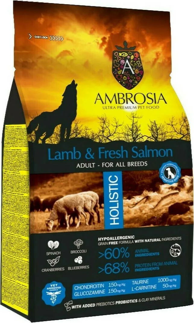 20210625115852_ambrosia_grain_free_dog_adult_lamb_fresh_salmon_xira_trofi_skylon_2kg Ambrosia Lamb & Fresh Salmon Adult All Breeds 2kg Ξηρά Τροφή χωρίς Σιτηρά για Ενήλικους Σκύλους με Αρνί και Σολομό - Image 1