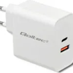 Qoltec Φορτιστής Χωρίς Καλώδιο με Θύρα USB-A και Θύρα USB-C 63W Quick Charge 3.0 Λευκός (51715)