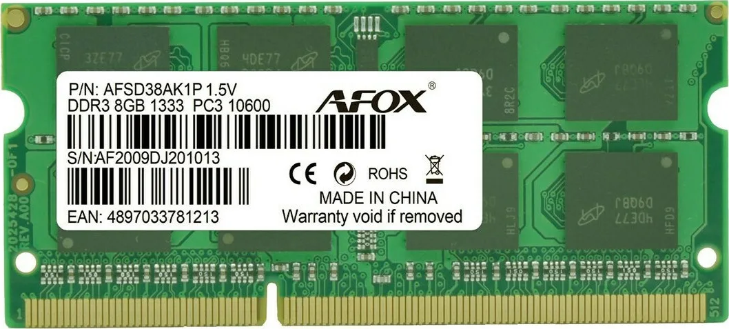 Afox DDR3 με Module 1x8GB και Ταχύτητα 1333 για Laptop AFSD38AK1P - Image 1