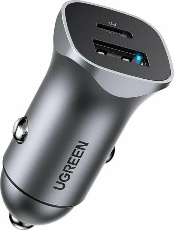 Ugreen CD130 Φορτιστής Αυτοκινήτου 24W 3A Γρήγορης Φόρτισης με Θύρες: 1xUSB 1xType-C Γκρι Χρώμα 30780 - Image 1