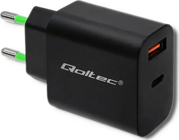 Qoltec Φορτιστής Χωρίς Καλώδιο με Θύρα USB-A και Θύρα USB-C 18W Power Delivery / Quick Charge 3.0 Μαύρος (51713) - Image 1