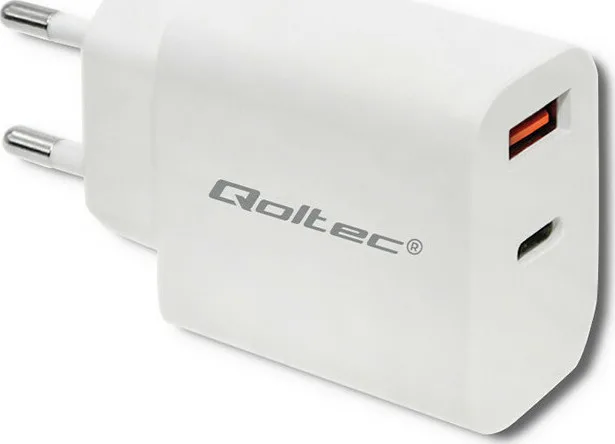 Qoltec Φορτιστής Χωρίς Καλώδιο με Θύρα USB-A και Θύρα USB-C 18W Power Delivery / Quick Charge 3.0 Λευκός (51714) - Image 1