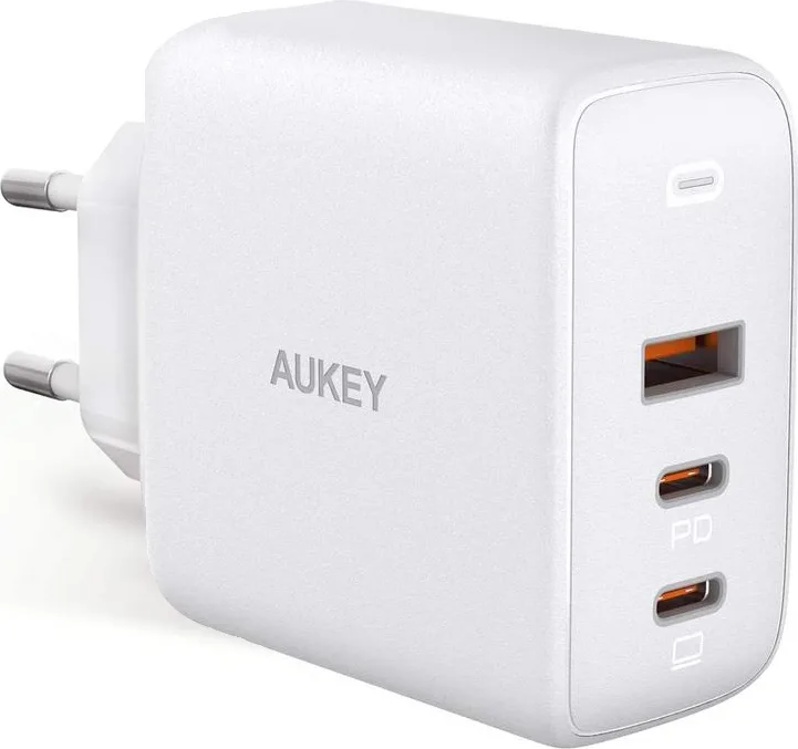 Aukey Φορτιστής Χωρίς Καλώδιο GaN με Θύρα USB-A και 2 Θύρες USB-C 90W Power Delivery Λευκός (PA-B6S) - Image 1