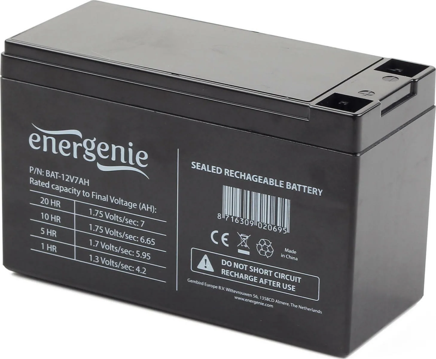 Energenie Μπαταρία UPS με Χωρητικότητα 7Ah και Τάση 12V BAT-12V7AH 1τμχ - Image 1