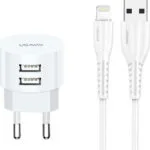 Usams Φορτιστής με 2 Θύρες USB-A και Καλώδιο Lightning Λευκός (T20)