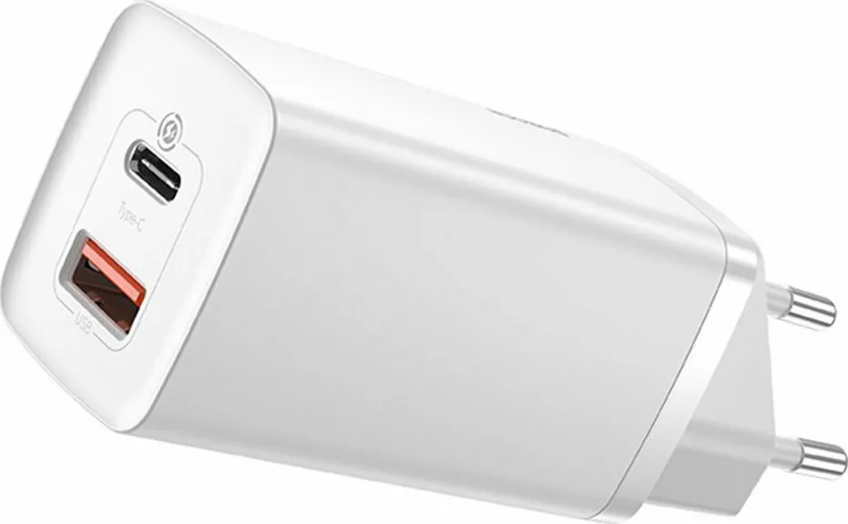 Baseus Φορτιστής Χωρίς Καλώδιο GaN με Θύρα USB-A και Θύρα USB-C 65W Quick Charge 3.0 Λευκός (CCGAN2L-B02) - Image 1