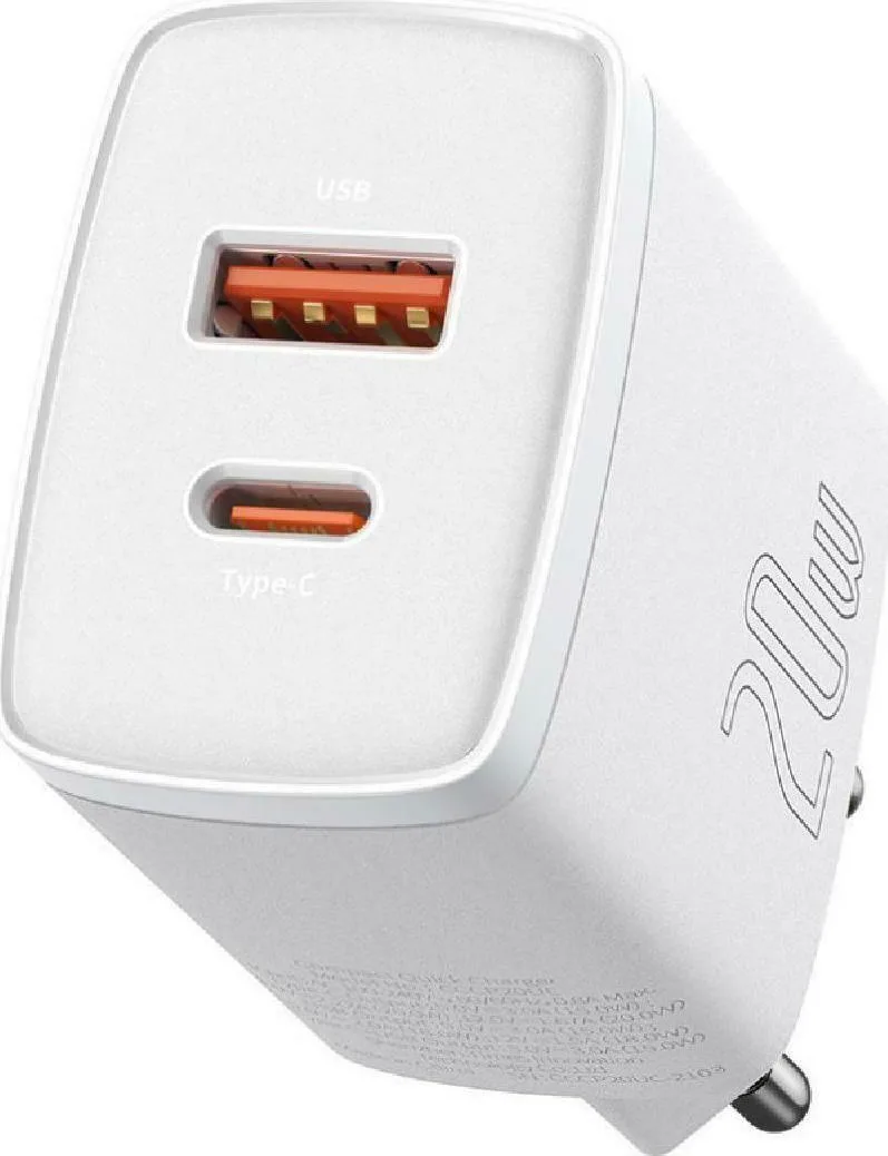 Baseus Φορτιστής Χωρίς Καλώδιο με Θύρα USB-A και Θύρα USB-C 20W Power Delivery / Quick Charge 3.0 Λευκός (Compact) - Image 1
