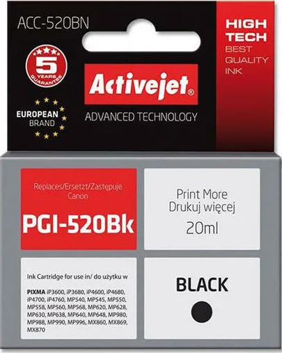 20211202114733_active_jet_symvato_melani_canon_cli_520bk_20ml_mayro Active Jet Συμβατό Μελάνι Εκτυπωτή InkJet Canon CLI-520BK 20ml Μαύρο 1τμχ CLI-520BK - Image 1
