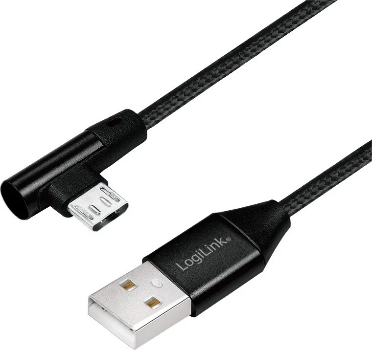 LogiLink Angle (90°) / Braided USB 2.0 to micro USB Cable Μαύρο 0.3m (CU0141) - Image 1