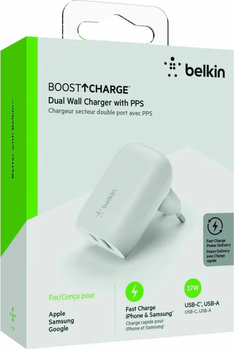 Belkin Φορτιστής Χωρίς Καλώδιο με Θύρα USB-A και Θύρα USB-C 37W Power Delivery Λευκός (WCB007vfWH) - Image 1