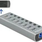 DeLock USB 3.2 Hub 9 Θυρών με σύνδεση USB-A & Θύρα Φόρτισης και Εξωτερική Παροχή Ρεύματος Γκρι (63264)