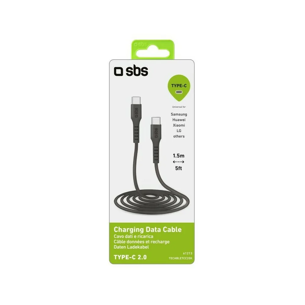 SBS USB 2.0 Cable USB-C male - USB-C male Μαύρο 1.5m - Image 1