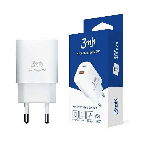 3MK Φορτιστής Χωρίς Καλώδιο με Θύρα USB-A και Θύρα USB-C 20W Power Delivery / Quick Charge 3.0 Λευκός (HyperCharger) - Image 1
