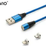 Savio Braided USB to Lightning / Type-C / micro USB Cable Μπλε 2m (CL-157)