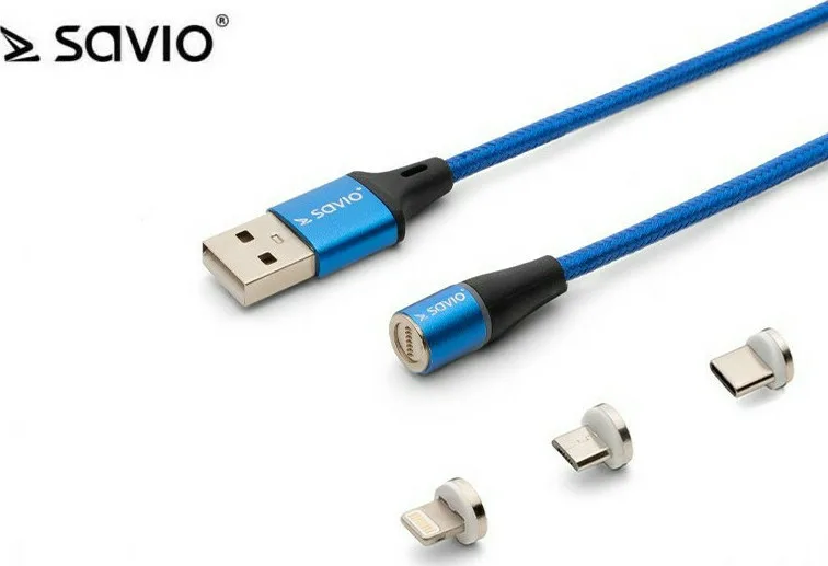 Savio Braided USB to Lightning / Type-C / micro USB Cable Μπλε 2m (CL-157) - Image 1