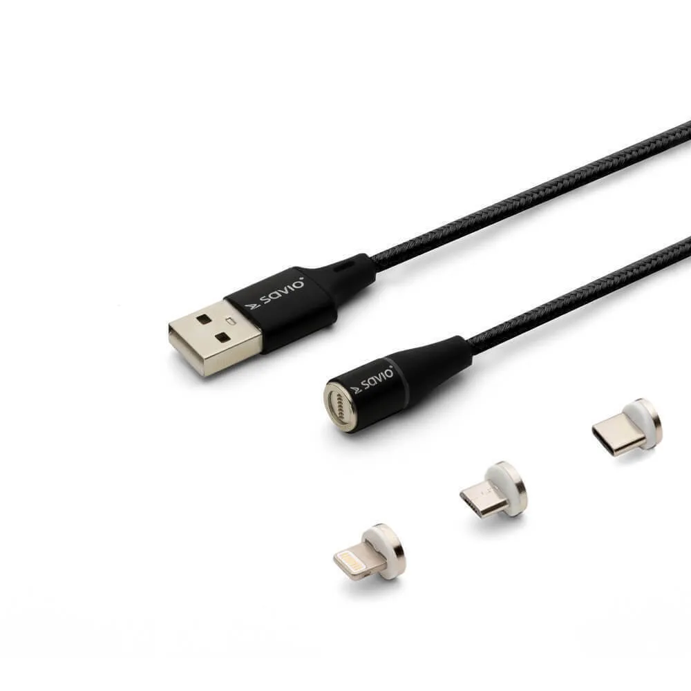 Savio Magnetic USB to Lightning / Type-C / micro USB Cable Μαύρο 2m (CL-155) - Image 1