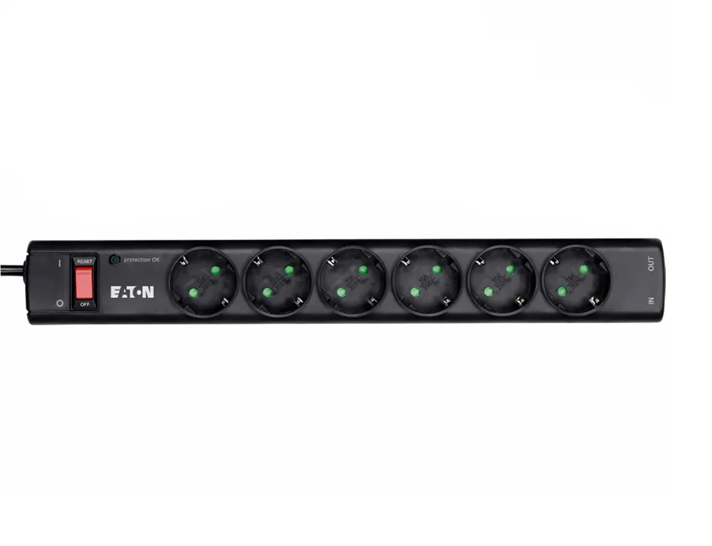 Eaton Ps6td Din Shuko Καλώδιο Πολύπριζο Aσφαλείας 6 Θέσεων με Διακόπτη και Καλώδιο 1m PS6TD - Image 1