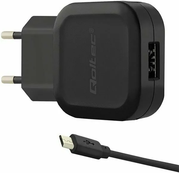 Qoltec Φορτιστής με 2 Θύρες USB-A και Καλώδιο micro USB 12W Μαύρος (50195) - Image 1