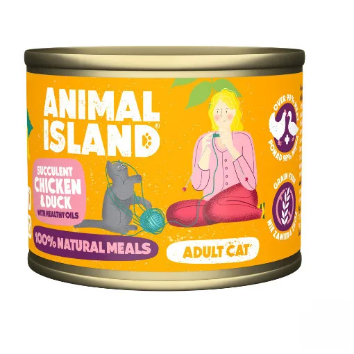 Animal Island 100% Natural Meals Υγρή Τροφή για Ενήλικες Γάτες σε Κονσέρβα με Κοτόπουλο και Πάπια χωρίς Σιτηρά & Γλουτένη 200gr - Image 1