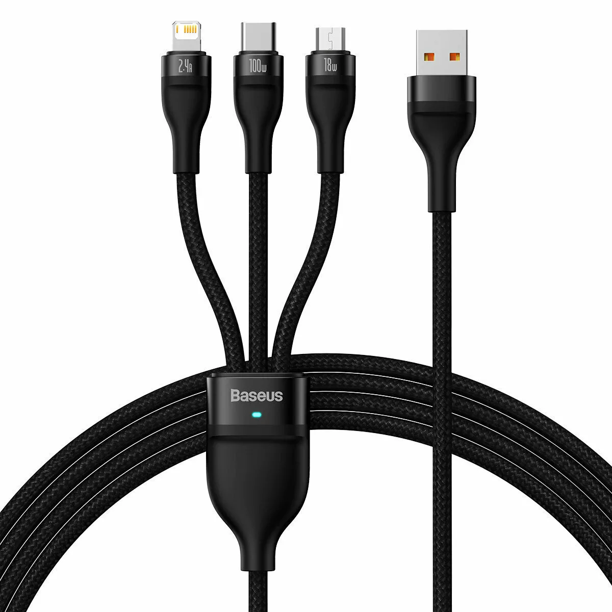 Baseus Flash Series Braided USB to Type-C / Lightning / micro USB Cable Μαύρο 1.2m (CASS030001) - Image 1