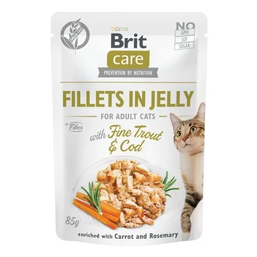 Brit Care Fillets In Jelly Υγρή Τροφή για Ενήλικες Γάτες σε Φακελάκι με Μπακαλιάρο και Τόνο χωρίς Γλουτένη 85gr - Image 1