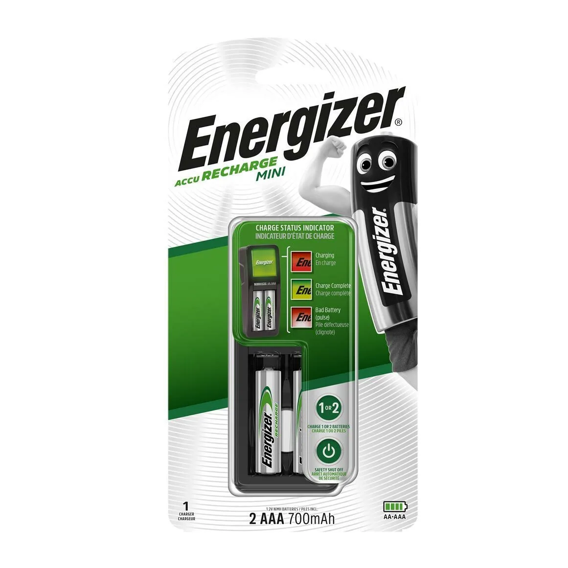 Energizer ACCU Recharge Mini Φορτιστής 2 Μπαταριών Ni-MH Μεγέθους AA/AAA Σετ με 2x AAA 700mAh - Image 1