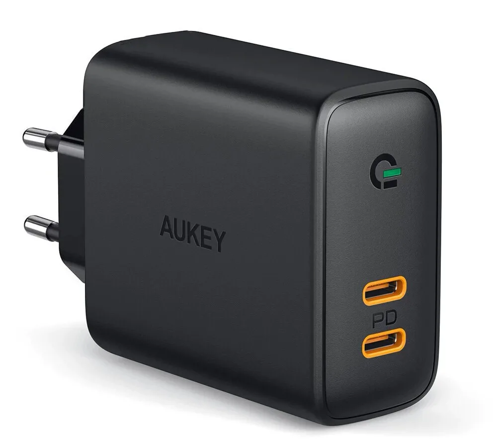 Aukey Φορτιστής Χωρίς Καλώδιο με 2 Θύρες USB-C 36W Power Delivery Μαύρος (PA-D2) - Image 1