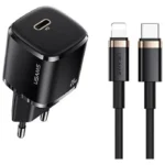 Usams Φορτιστής με Θύρα USB-C και Καλώδιο USB-C - Lightning 20W Power Delivery Μαύρος (US-CC124 & US-SJ484)