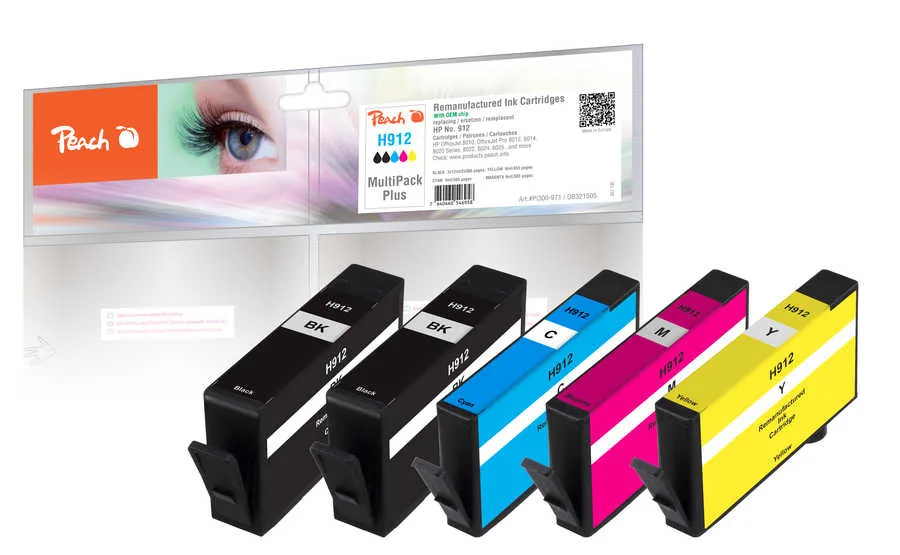 Peach PI300-971 Πακέτο Συμβατών Μελανιών Εκτυπωτή InkJet HP 912 6ZC74AE Πολλαπλό (Color) / Μαύρο - Image 1