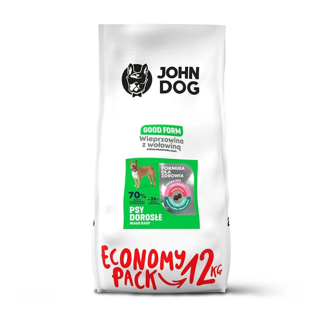 John Dog Good Form 12kg Ξηρά Τροφή χωρίς Γλουτένη για Ενήλικους Σκύλους με Βοδινό και Χοιρινό - Image 1