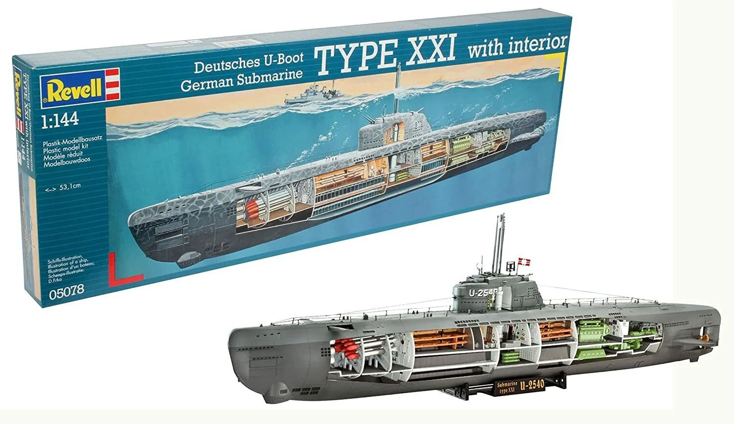 Revell U-Boat XXI Type w. Interieur Φιγούρα Μοντελισμού Υποβρύχιο Γκρι 163 Κομματιών σε Κλίμακα 1:144 53.1εκ. 05078 - Image 1