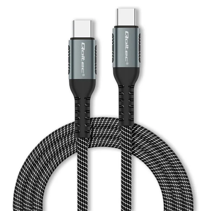 Qoltec Braided USB 2.0 Cable USB-C male - USB-C 100W Μαύρο 1m (52357) - Image 1